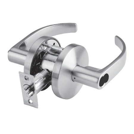 Grade 2 Cylindrical Lock, 53-Entry, LC-Lever, Satin Chrome, 2-3/4 Inch Backset, SFIC Less